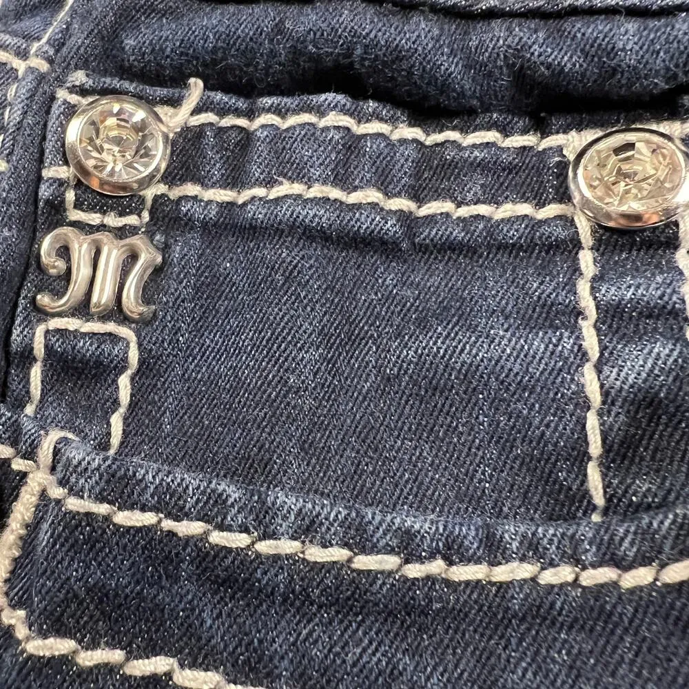Miss Me Skinny Jeans Dark Wash Embellished Flap Pockets Thick Stitching Size 30 - Image 7