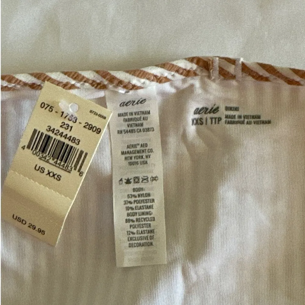 AERIE SWIMWEAR‎ Women's Ruffle Sides Brown White Stripes Bikini Bottom XXS NWT - Image 6