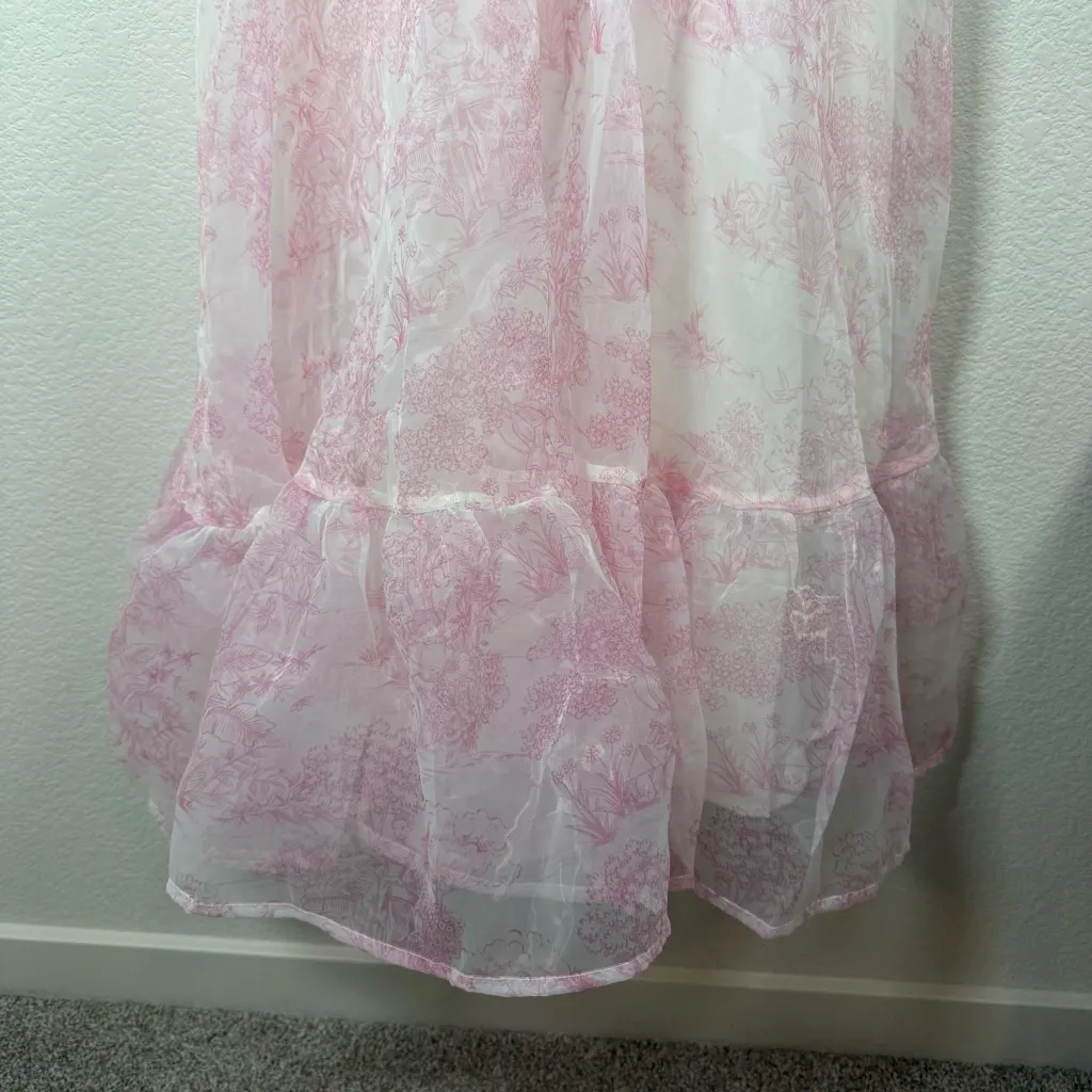 NWT Shein Mod Milkmaid Bustier Floral Chiffon Midi Dress White/Pink XS Pink - Image 7