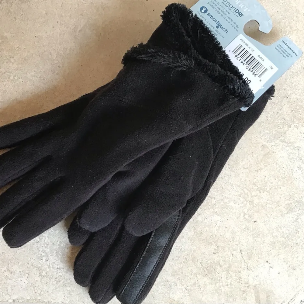 🌟NEW W/TAGS🌟 ISOTONER SMART DRY GLOVES LUXURIOUS BLACK WATER REPELLENT 1 SIZE - Image 3