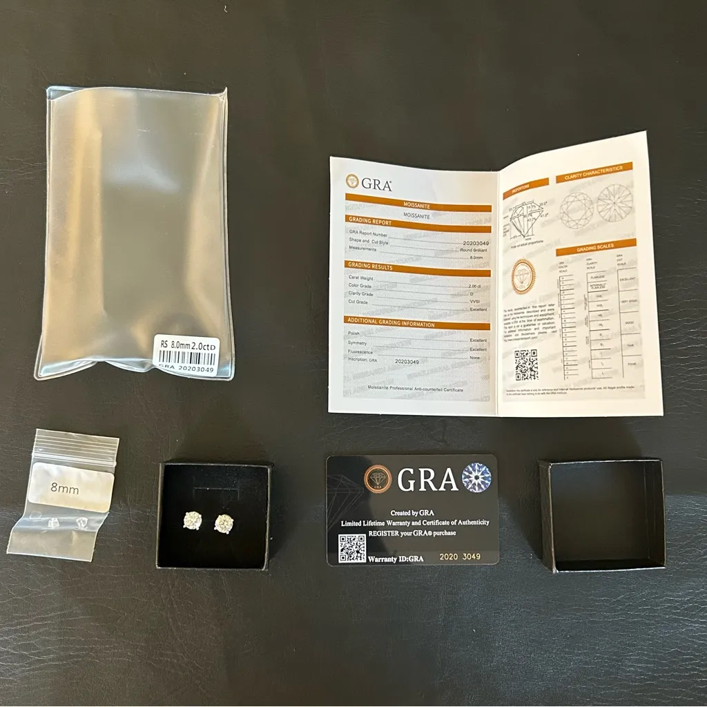 8mm D Color VVS1 Moissanite Stud Earrings Screw Real 925 Sterling Silver 4 Prong - Image 3