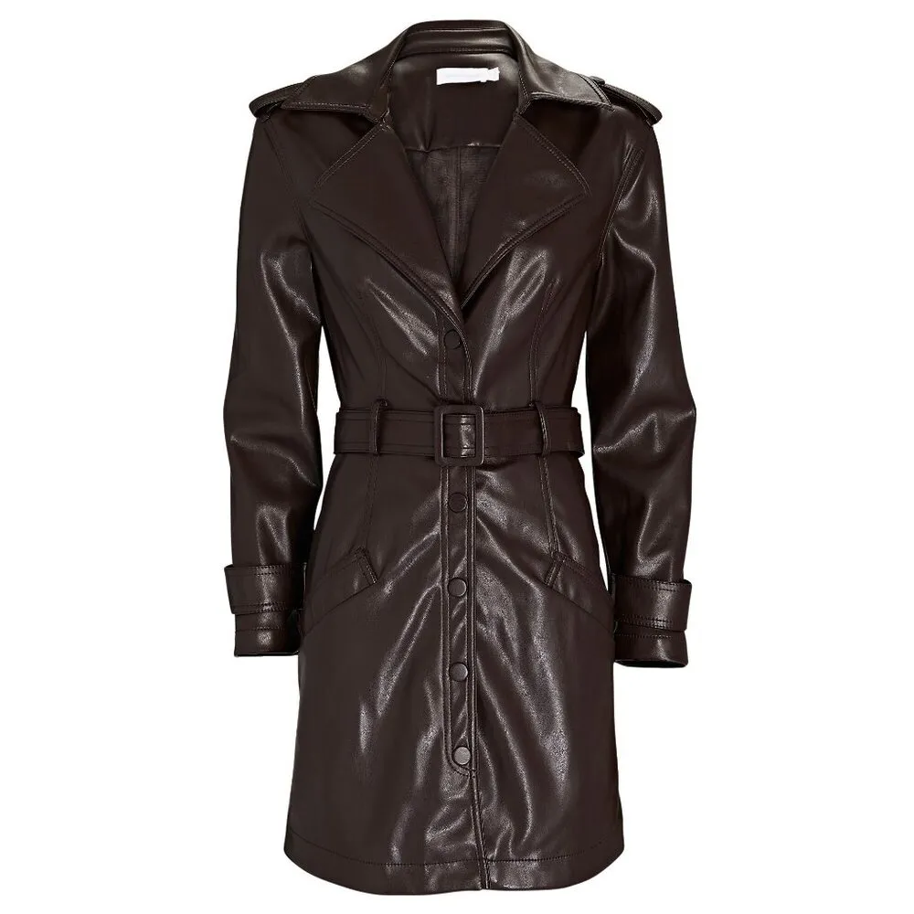 Jonathan Simkhai Chandler Vegan Leather Trench Mini Dress in Chocolate XSmall Brown Size XS - Image 10