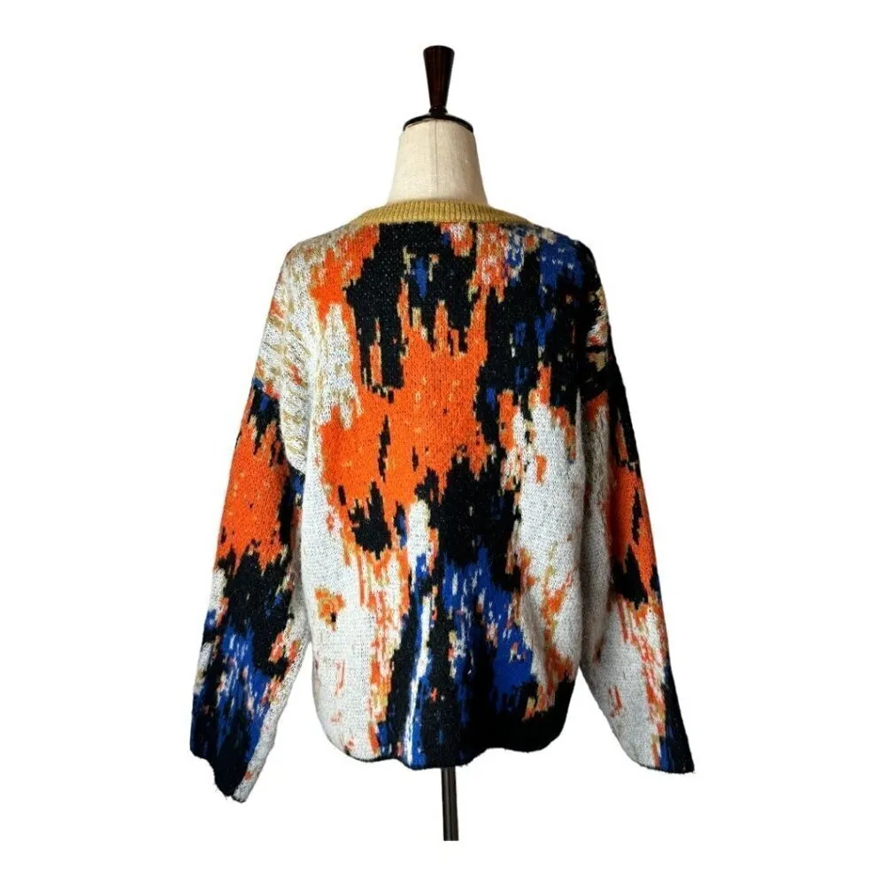 Cider Orange And Black Multicolor Print Crew Neck Pullover‎ Sweater Size XS - Image 4