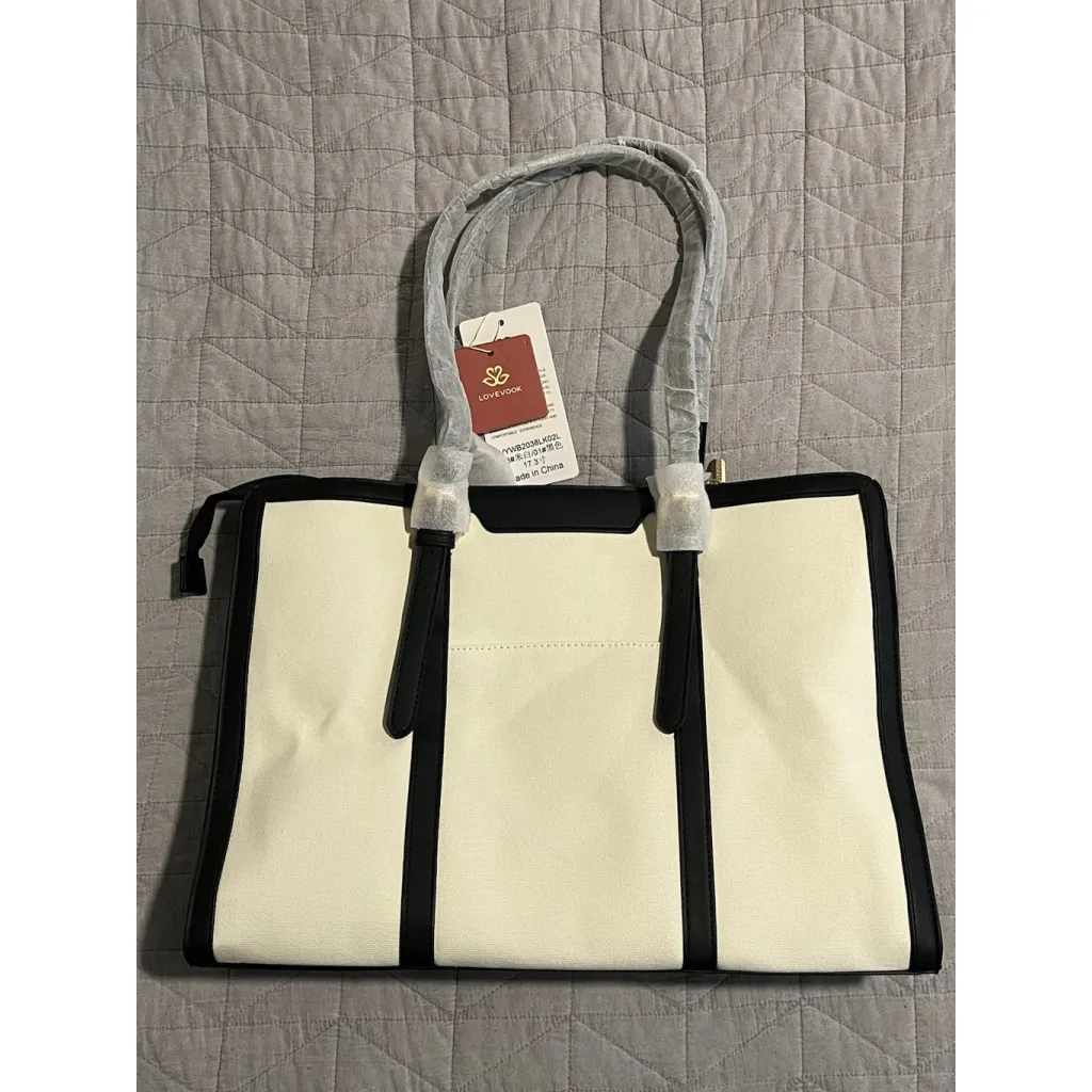 LOVEVOOK Laptop Bag Womens White Black Trim Detachable Strap Accessory Case NEW - Image 10