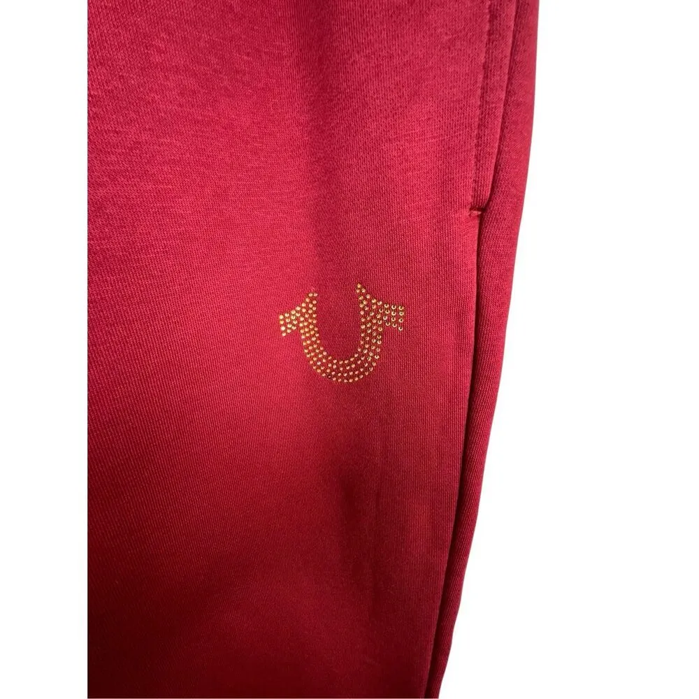 NWT True Religion Red Fleece Joggers With Gold Studded Horseshoe - Image 2