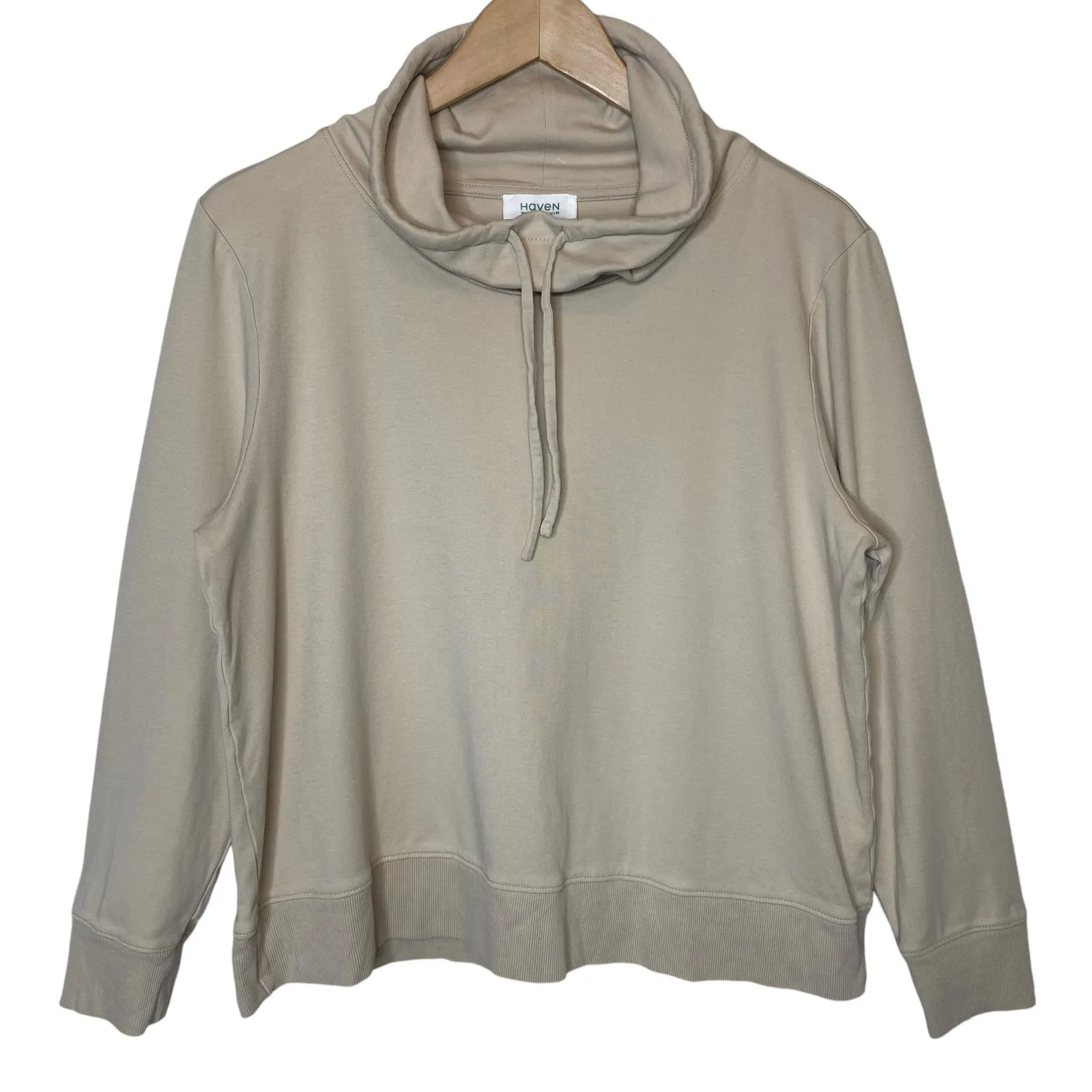 Haven Well Within Interlock Funnel Neck Pullover Beige Talbots Tan Size L - Image 1
