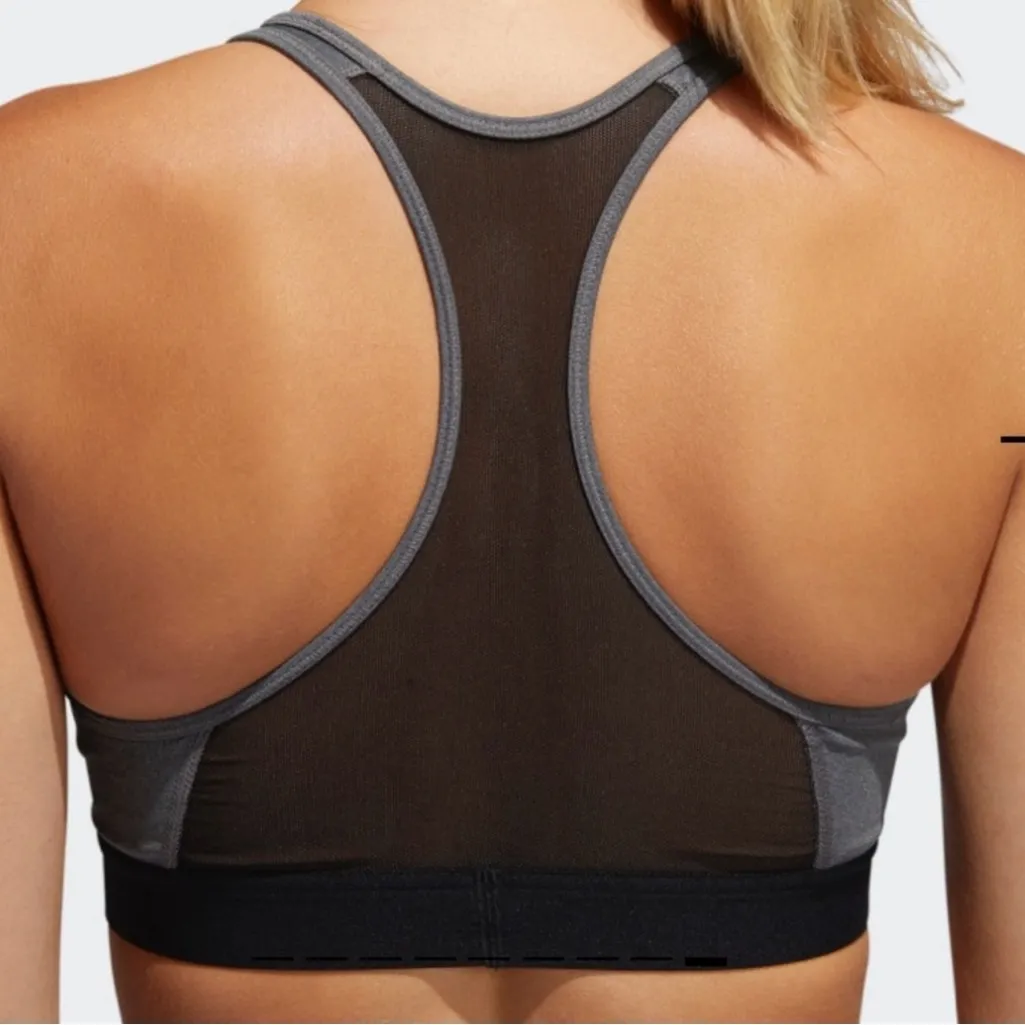 🆕 NWT Adidas Don’t Rest Sports Bra Racerback Mesh Sheer Stretch Grey Black XS - Image 3
