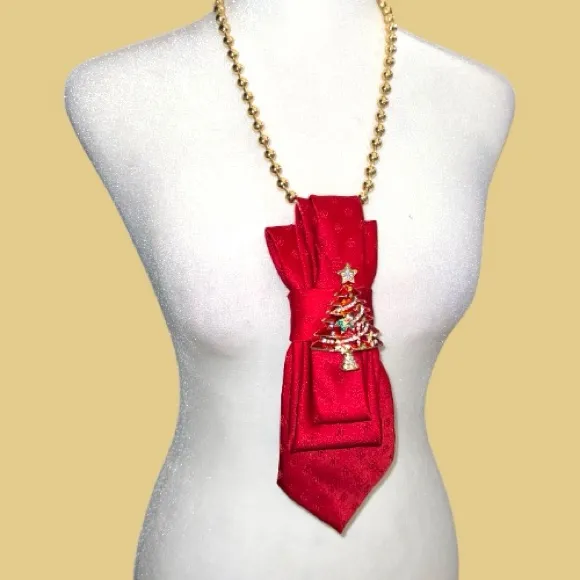 “Dainty Dapper” festive Red Christmas Tree necktie Necklace - Image 3