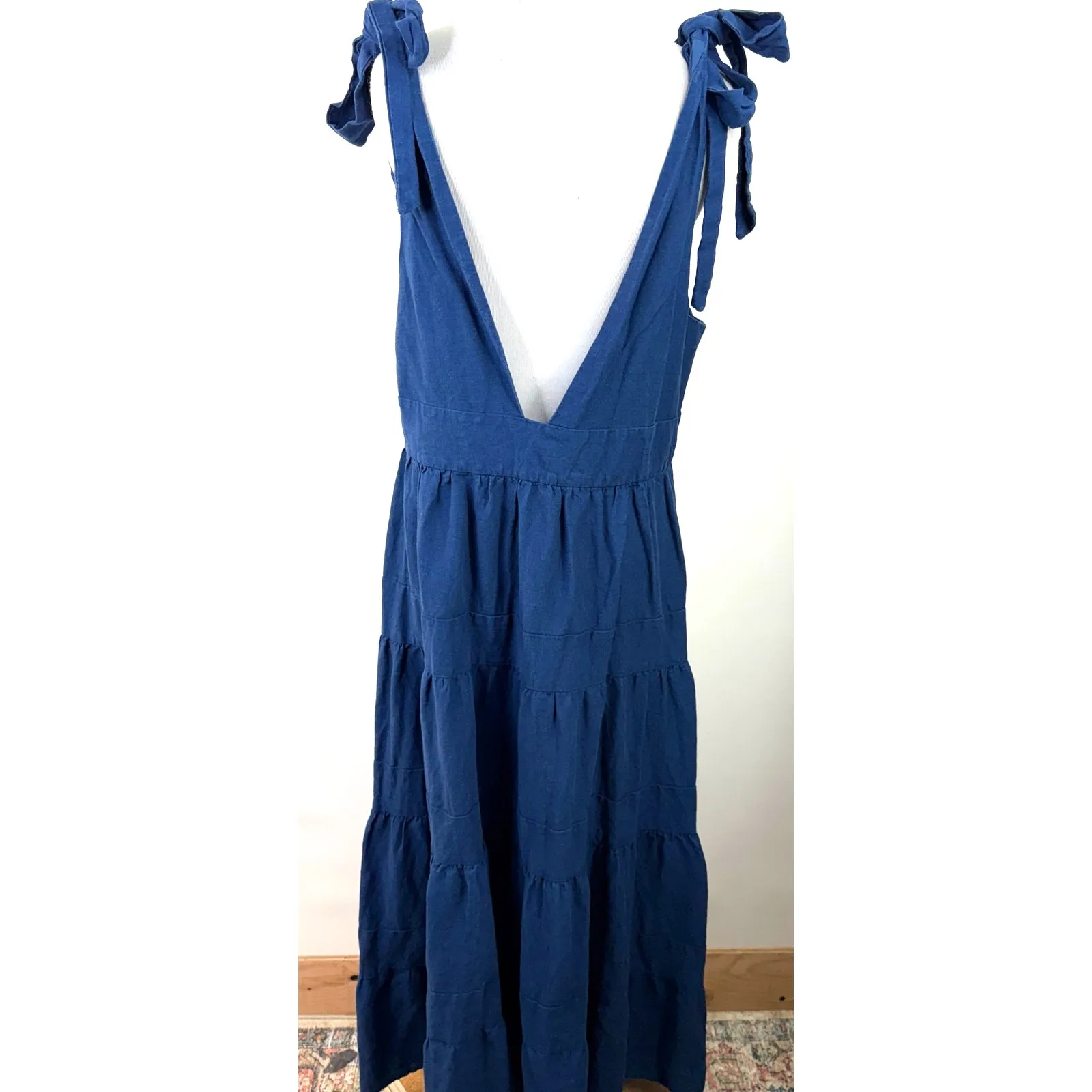 House of Harlow 1960 Blue Tired Linen Tie Strap Dress Size Large - Image 5