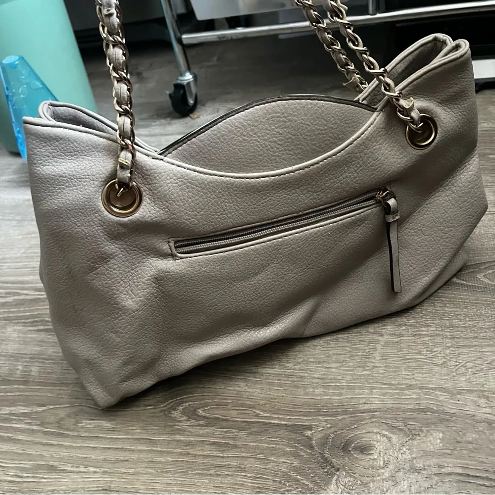 Jessica Simpson Womens Malena Beige Gray Scalloped Tote Handbag Purse Large - Image 6