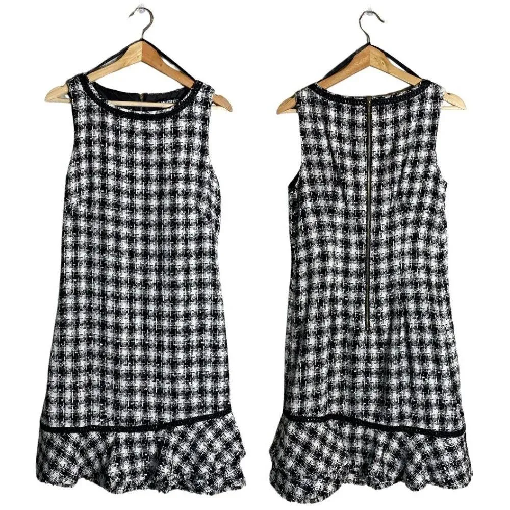 Karl Lagerfeld Paris Tweed Metallic Boucle Shift Mini Dress Womens 4 Black White - Image 2