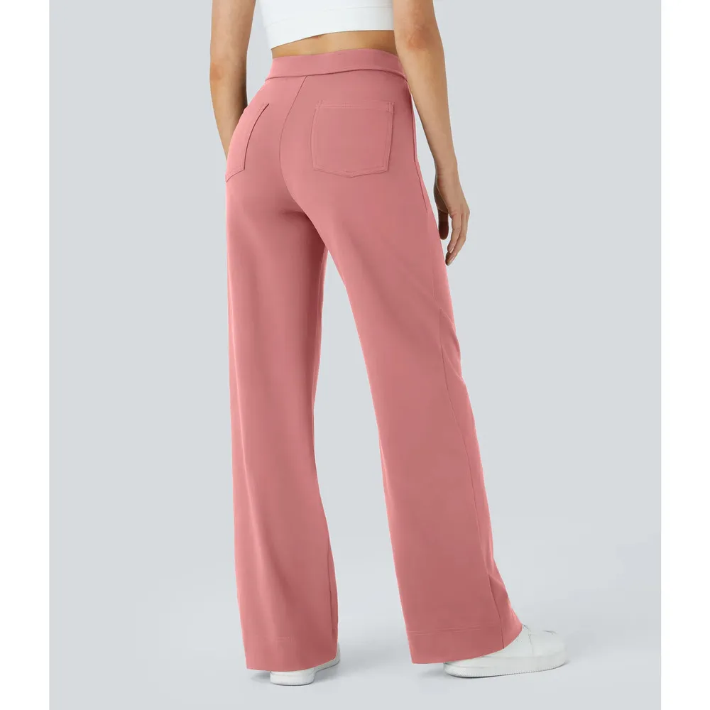 Halara High Waisted Pull On Retro Button Breathable Casual Pants Candy Pink L - Image 4