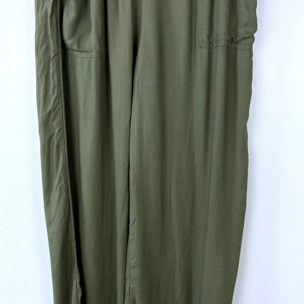 American Eagle Wide Leg Pants Paperbag High Rise Crop Ankle Olive Green Small - Image 10