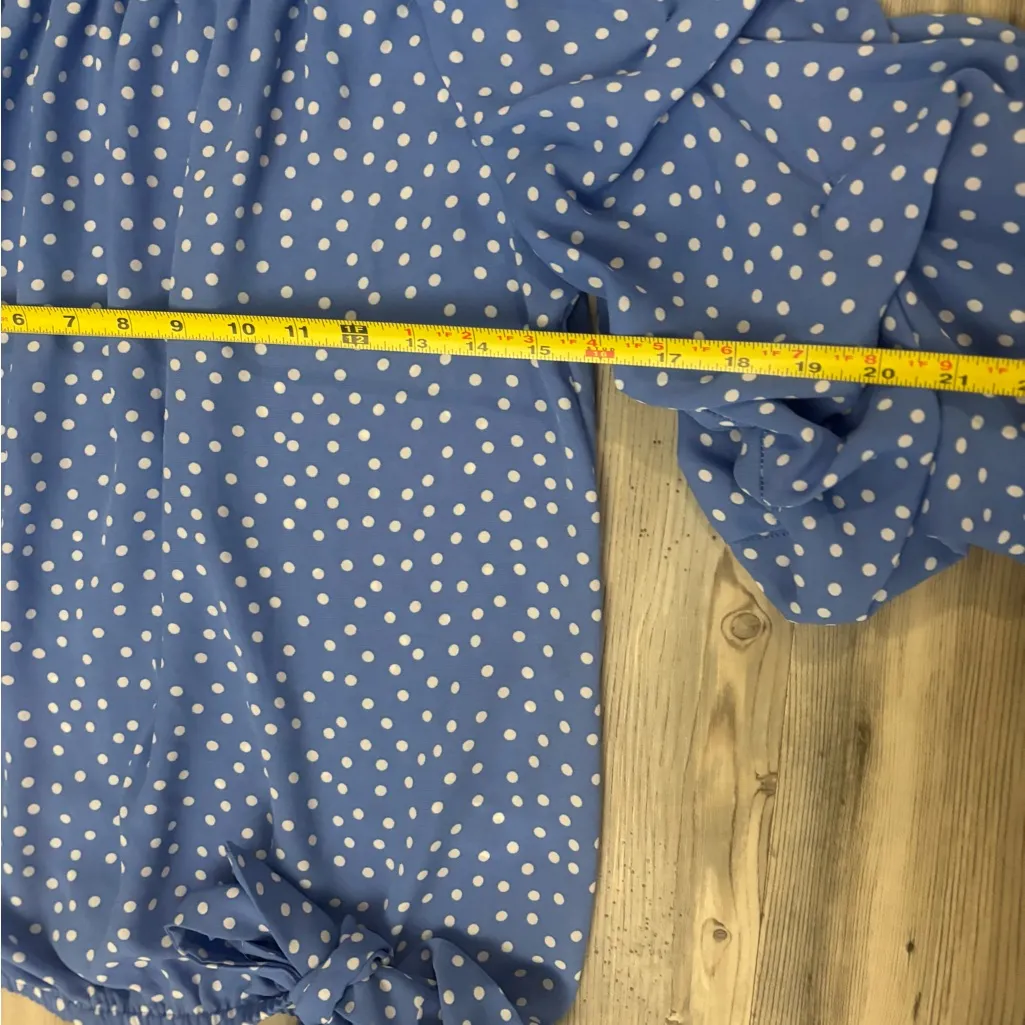 CeCe Blue and White Polka Dot Ruffle Blouse - Image 6