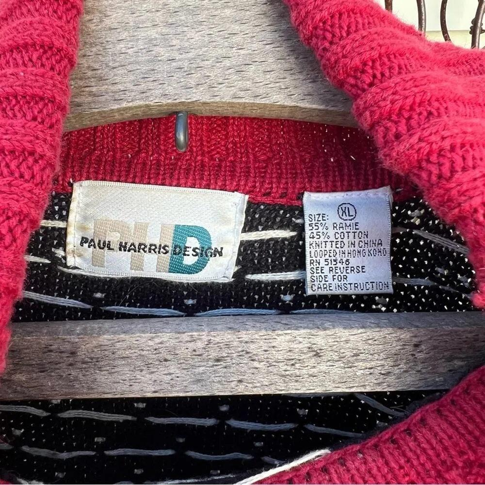 Vintage 90s Red Black Snowflake Christmas Fair Isle Turtleneck Tunic Sweater Size XL - Image 5