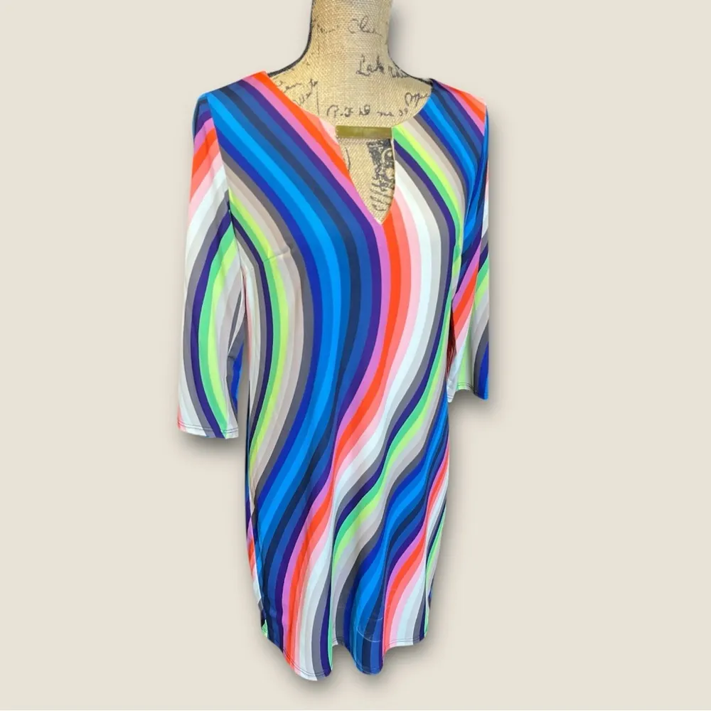 Trina Turk Bolero La Floridita Wave‎ Stripe Jersey Shift Dress Bold Vacation - Image 2