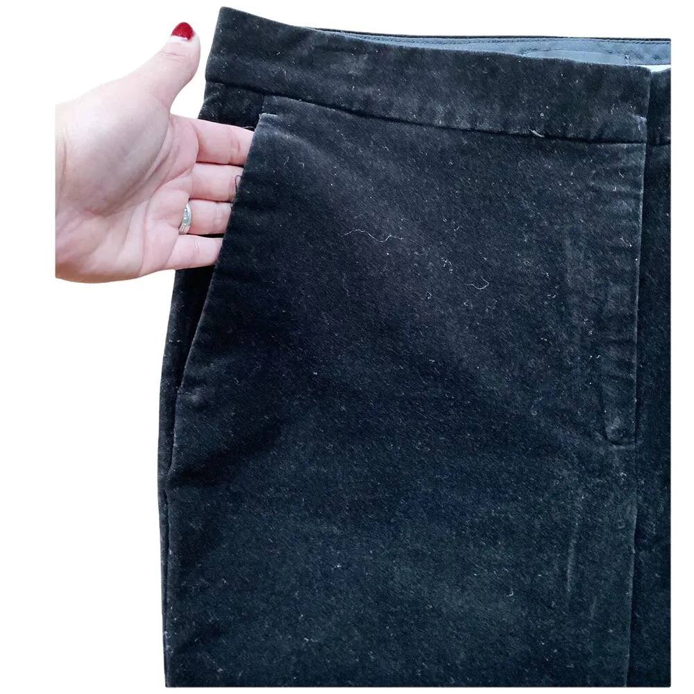 ANN TAYLOR Velvet Pants Straight Leg Black High Rise Pockets Cotton 8 EUC - Image 3