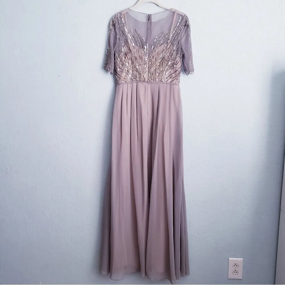 Adrianna Papell Taupe Beaded Illusion Neck Dress - Image 8