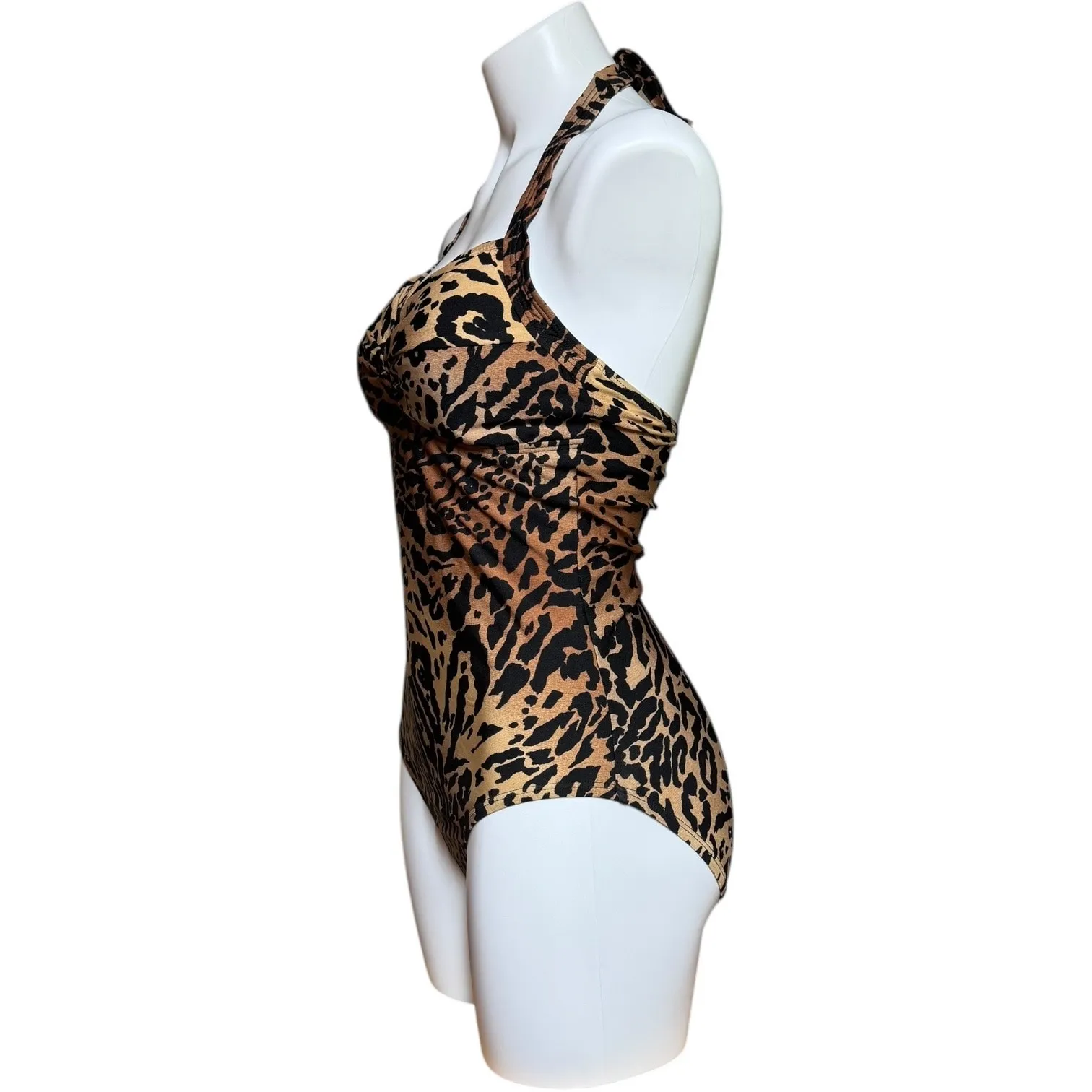 Speedo One Piece Halter Swimsuit Animal Print Cheetah 12 - Image 2