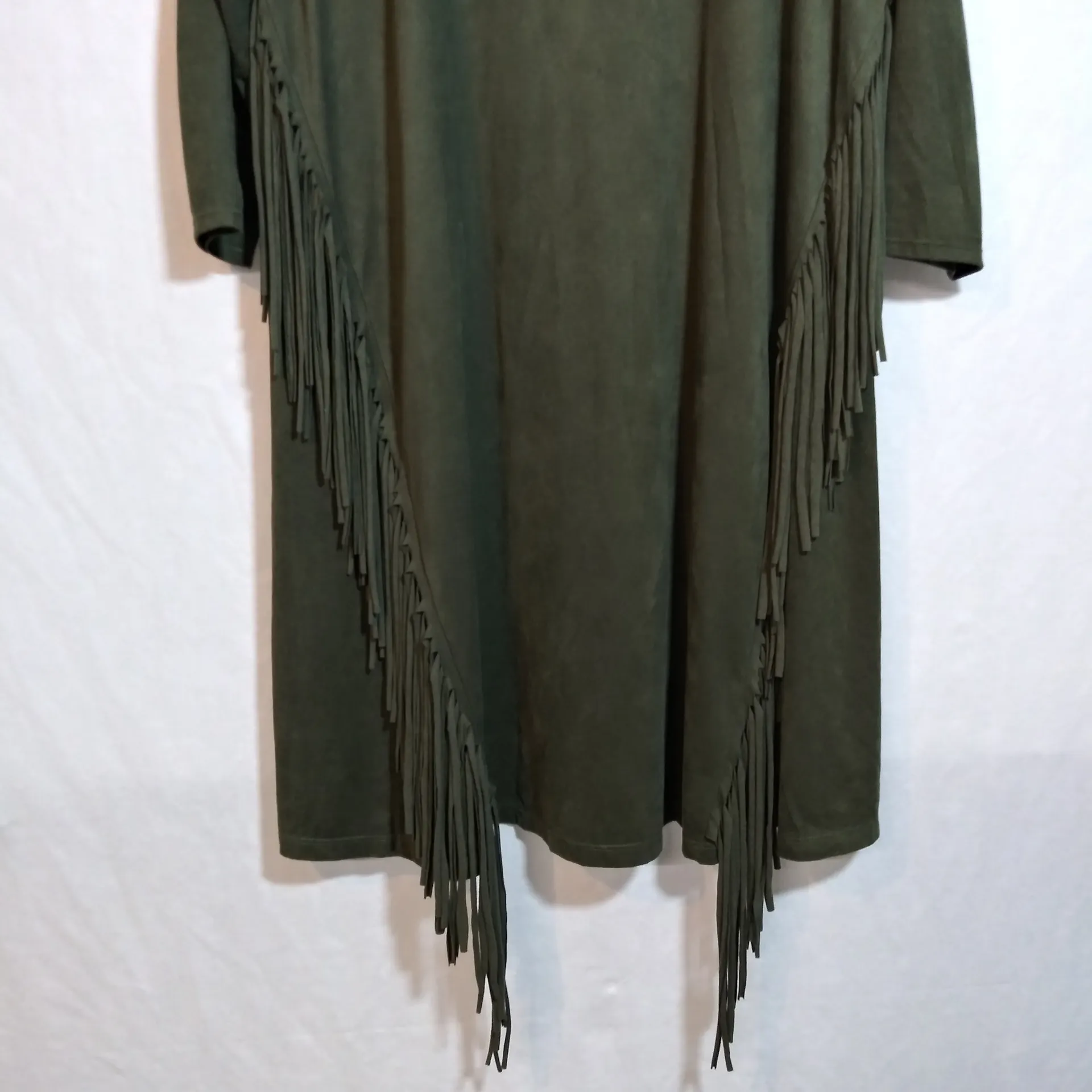 Annabelle Dark Green Faux Suede Fringe Dress Boho Western Size Small - Image 3