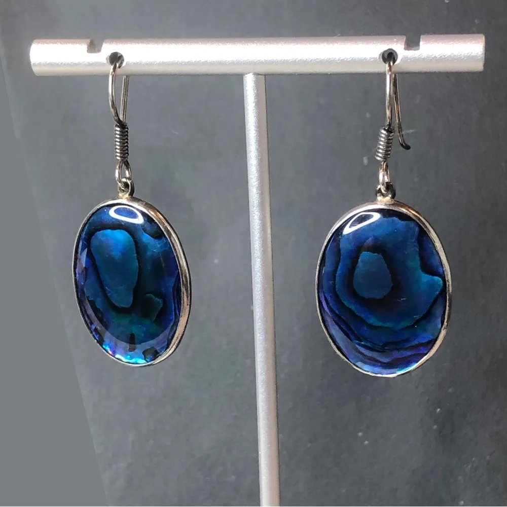 CHARLES ALBERT Fine Sterling Silver Blue Abalone Cabochon French Wire Earrings - Image 7