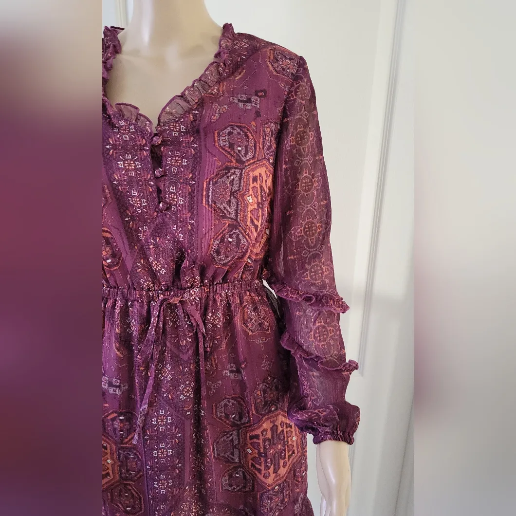 Frye and Co. Midi Flounce Royal Plum Combo Long Sleeve V - Image 3