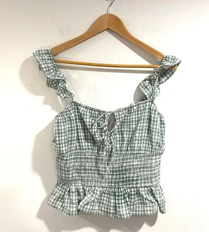 WAYF  smocked tank ruffled peplum gingham NWT medium - Image 6