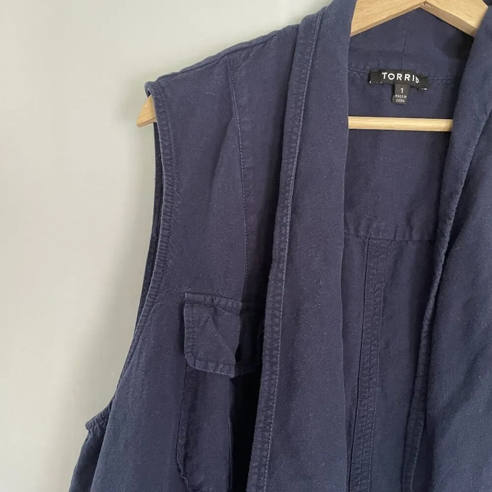 Torrid linen rayon women's blue denim vest pockets size large casual comfort - Image 3