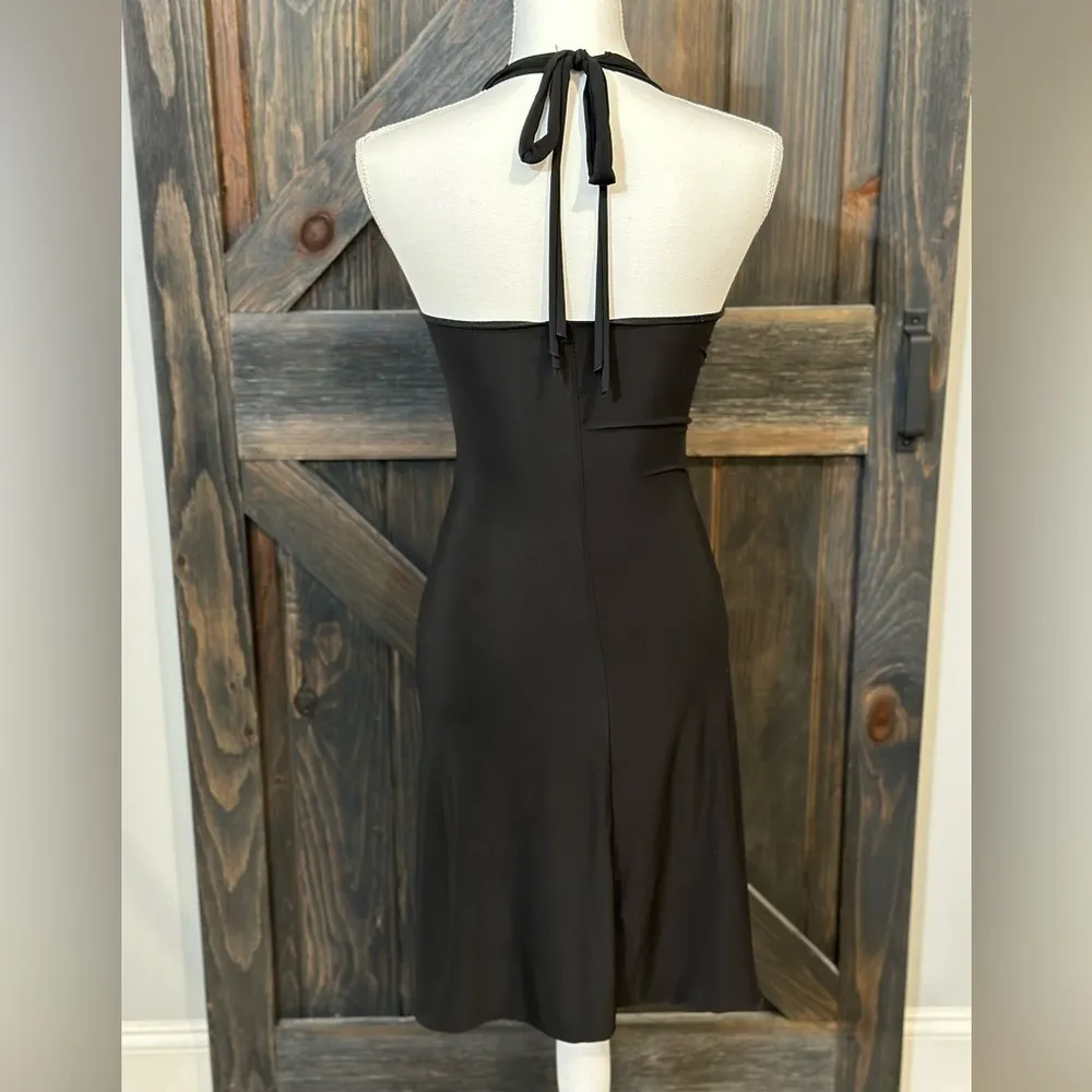 VIZIO‎ Cocktail Dress Asymmetrical Hem Metal Chest Pendant Open Back Black Small - Image 3