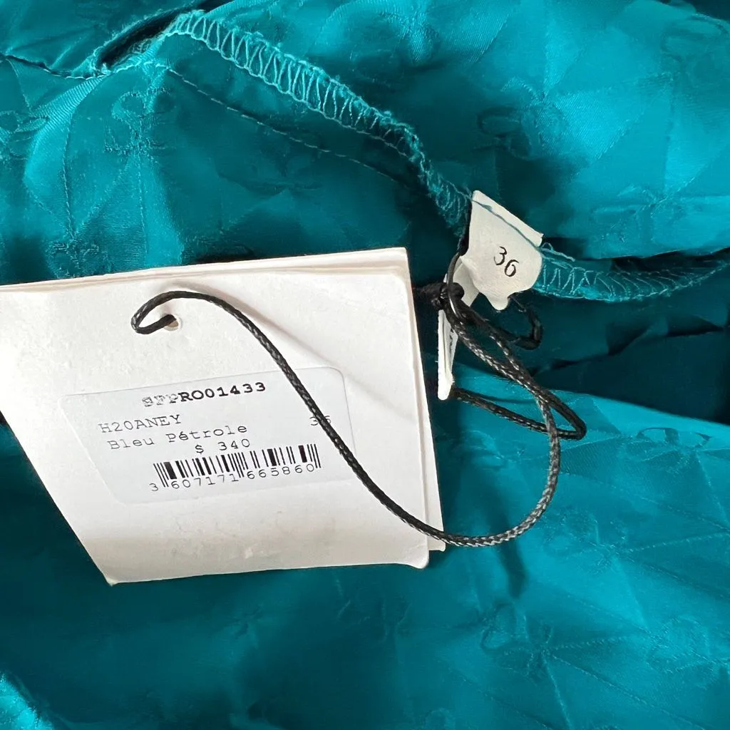 Sandro Paris Teal Jacquard Ruched Dress Size 36 NWT Read Description - Image 9