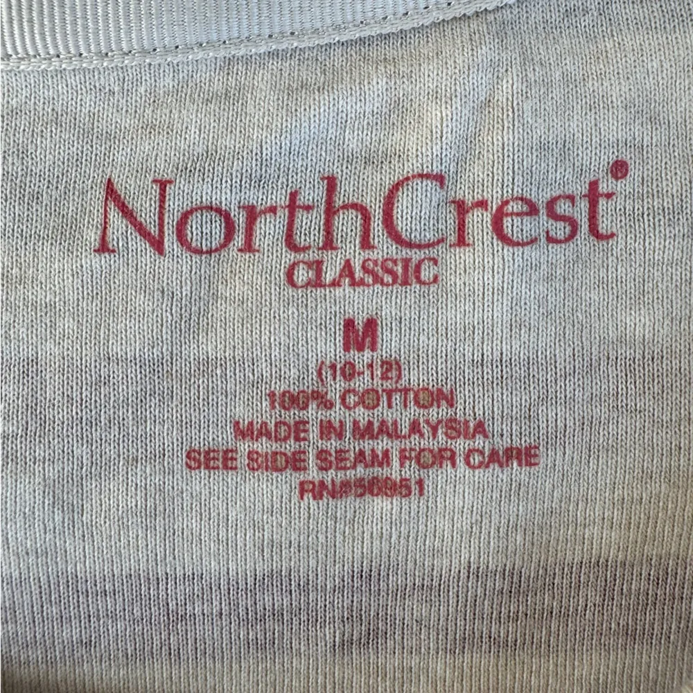 Vintage NorthCrest Cream Autumn Tone Multicolored Striped Long Sleeve Tee Shirt Pink Size M - Image 4