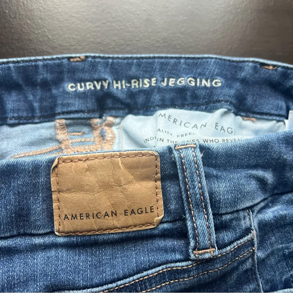 American Eagle Medium Wash Curvy Hi Rise Jeggings Size 4 Long - Image 5