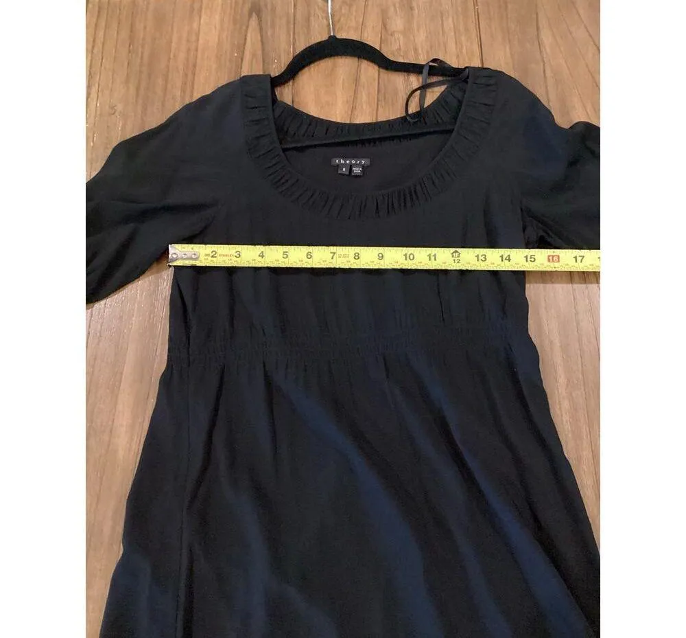 Theory Dazell Charm puff short sleeve Mini Dress Shift Scoop Neck Black Viscose - Image 4