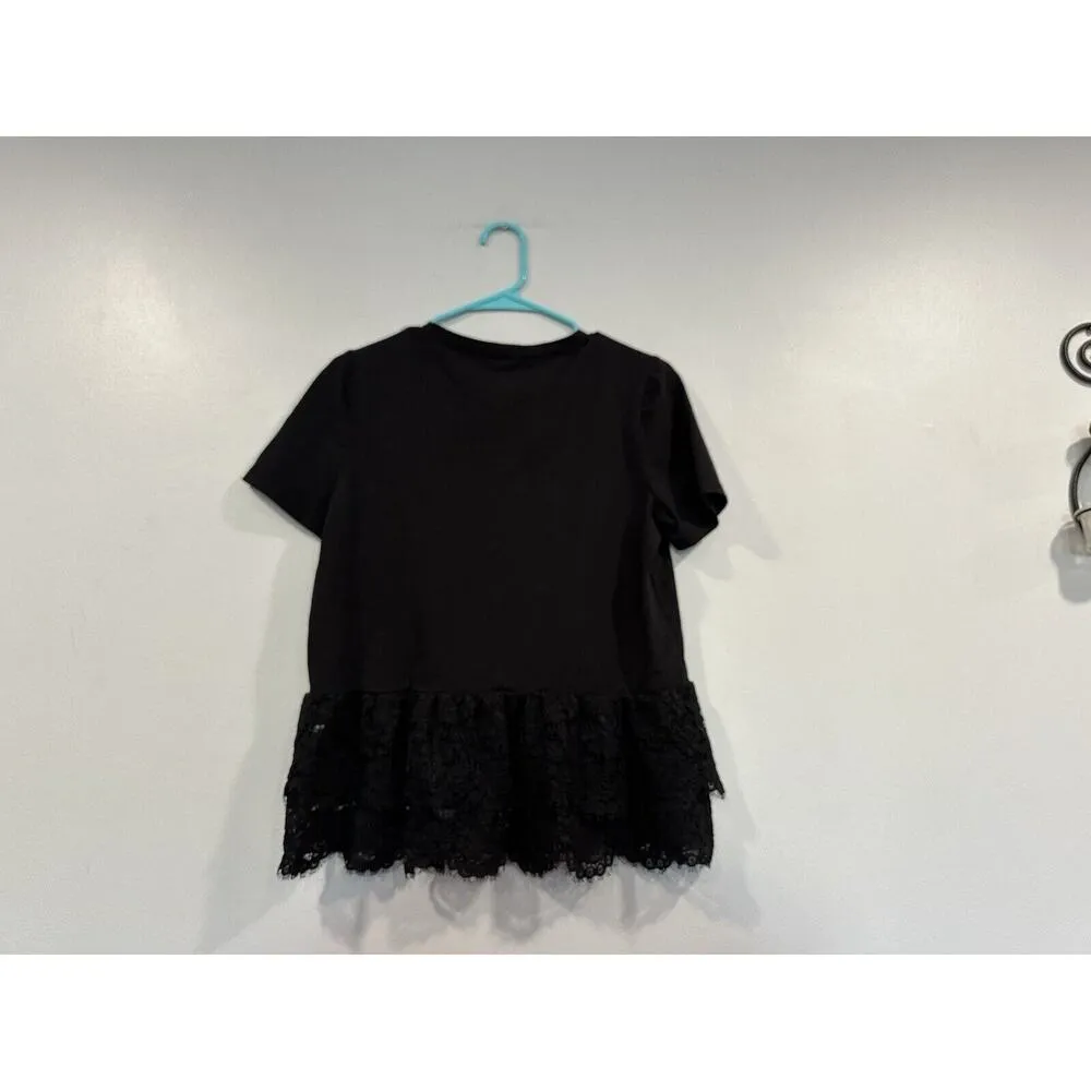 Kate Spade Broome Street Women’s Short Sleeve Lace Flounce Tee Medium M Black - Image 3