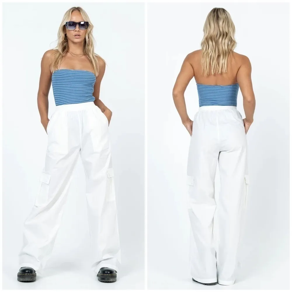 PRINCESS POLLY Lista Elastic Waist Pocket Pants White - Image 3