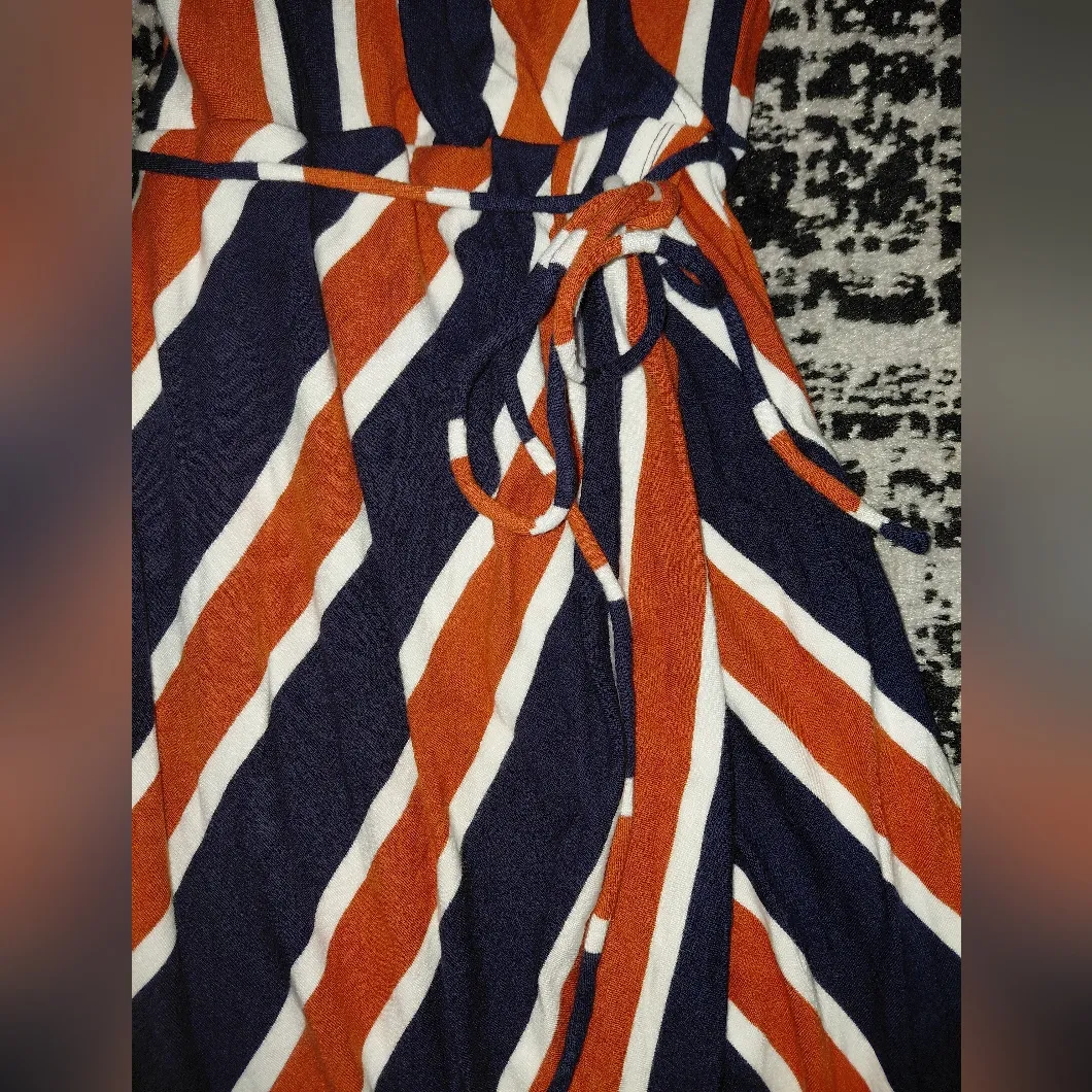 Market & Spruce Nautical Stripe Faux Wrap Maxi Dress S Coastal Boho Asymmetric - Image 8