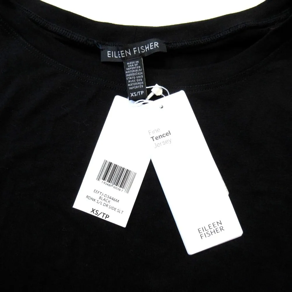 NWT Eileen Fisher Crew Neck Shift in Black Fine Tencel Jersey T-Shirt Dress XS - Image 5
