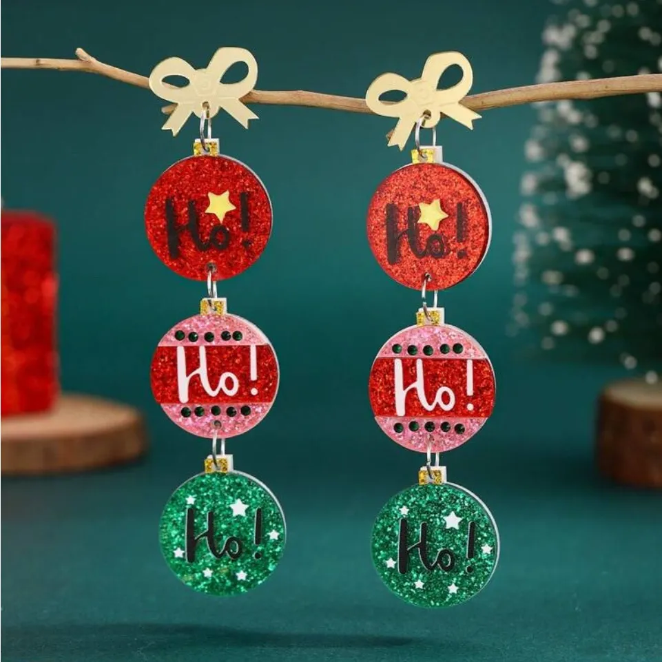 🎄🎄🎄3 for 12$🎄🎄🎄Festive Glitter 'Ho Ho Ho' Earrings Red - Image 4