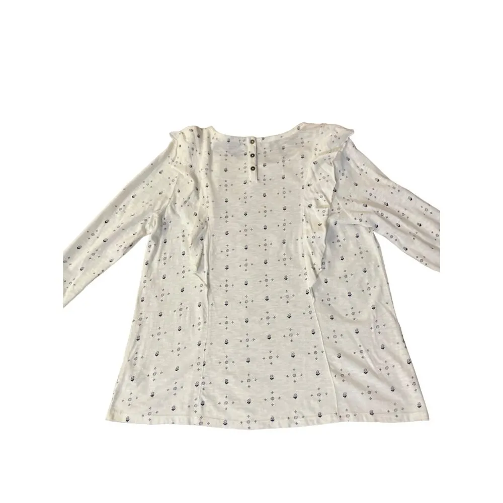 Fat Face Top Womens 10 Used Cream Blue Pullover Ruffle - Image 6