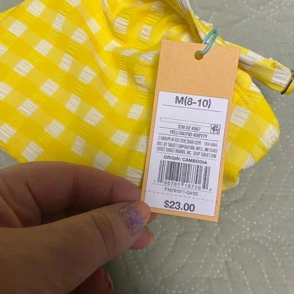 Kona Sol Yellow Gingham Bikini Top Size Medium 8-10 New NWT Checkered - Image 4