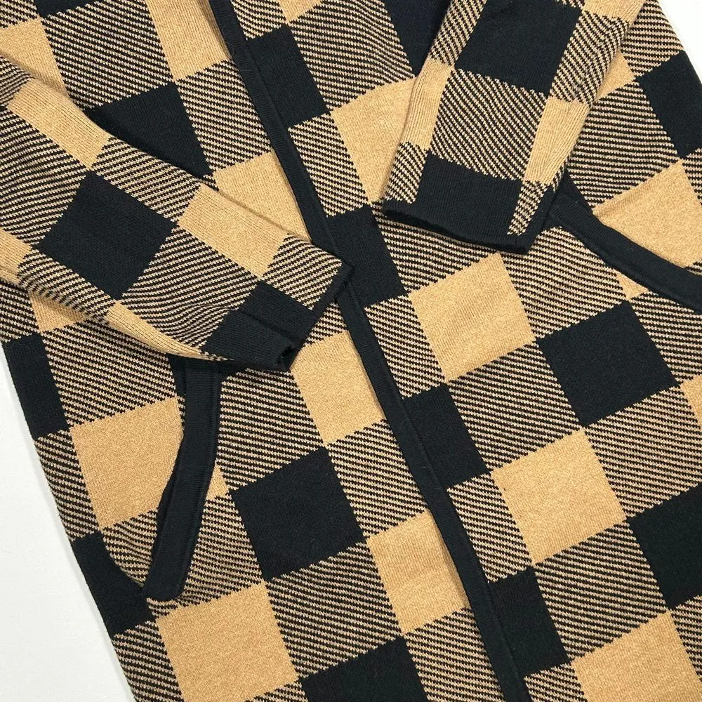 J Crew Vaness Re Imagined Buffalo Check Open Front Cardigan Sweater Tan Plaid XS - Image 3