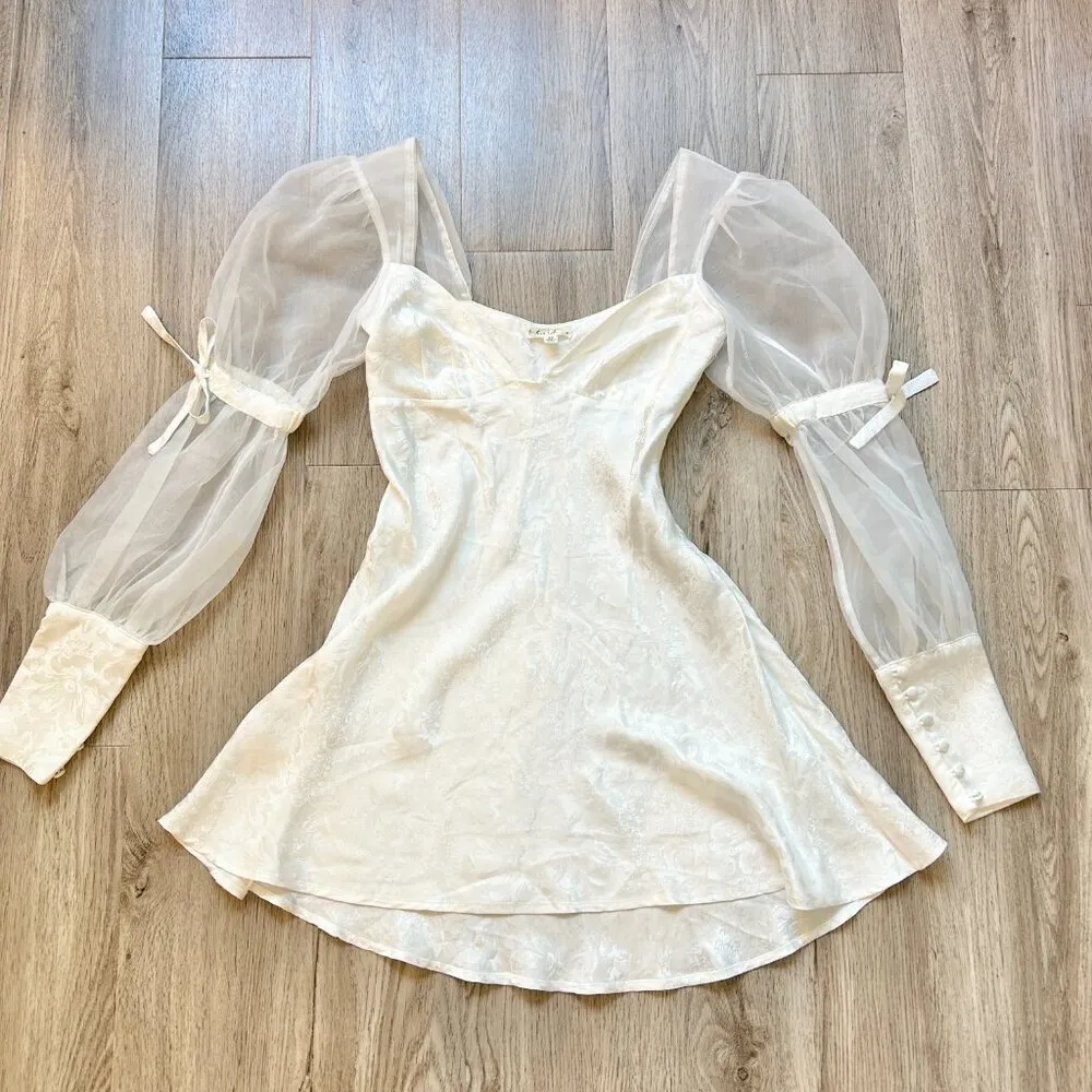 For Love & Lemons Gabrielle Mini Puff Dress in White Size XS - Image 4