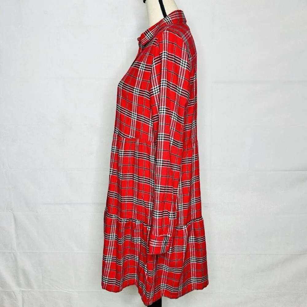 NWT Ann Taylor Loft Flannel Shirt Dress Sz S Red Plaid Long-Sleeve Soft NEW - Image 4
