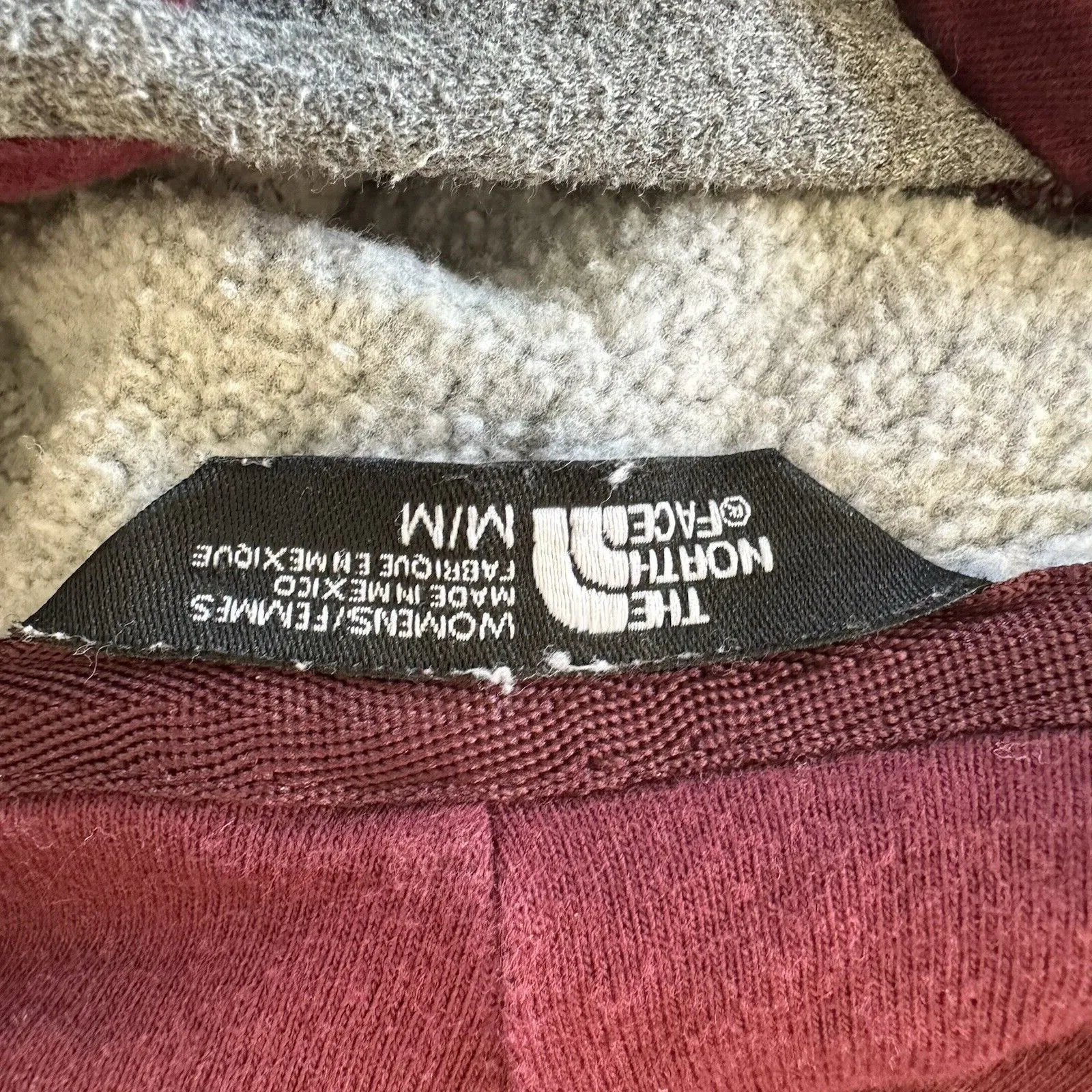 North Face Logo Hoodie Sweatshirt Gray Maroon Women’s Medium - Image 8
