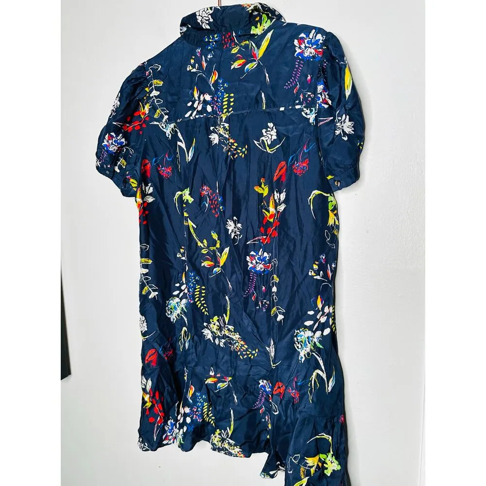 TANYA TAYLOR Navy Printed Floral Button Up Collared Aliciana Shirt Dress Size 14 - Image 6