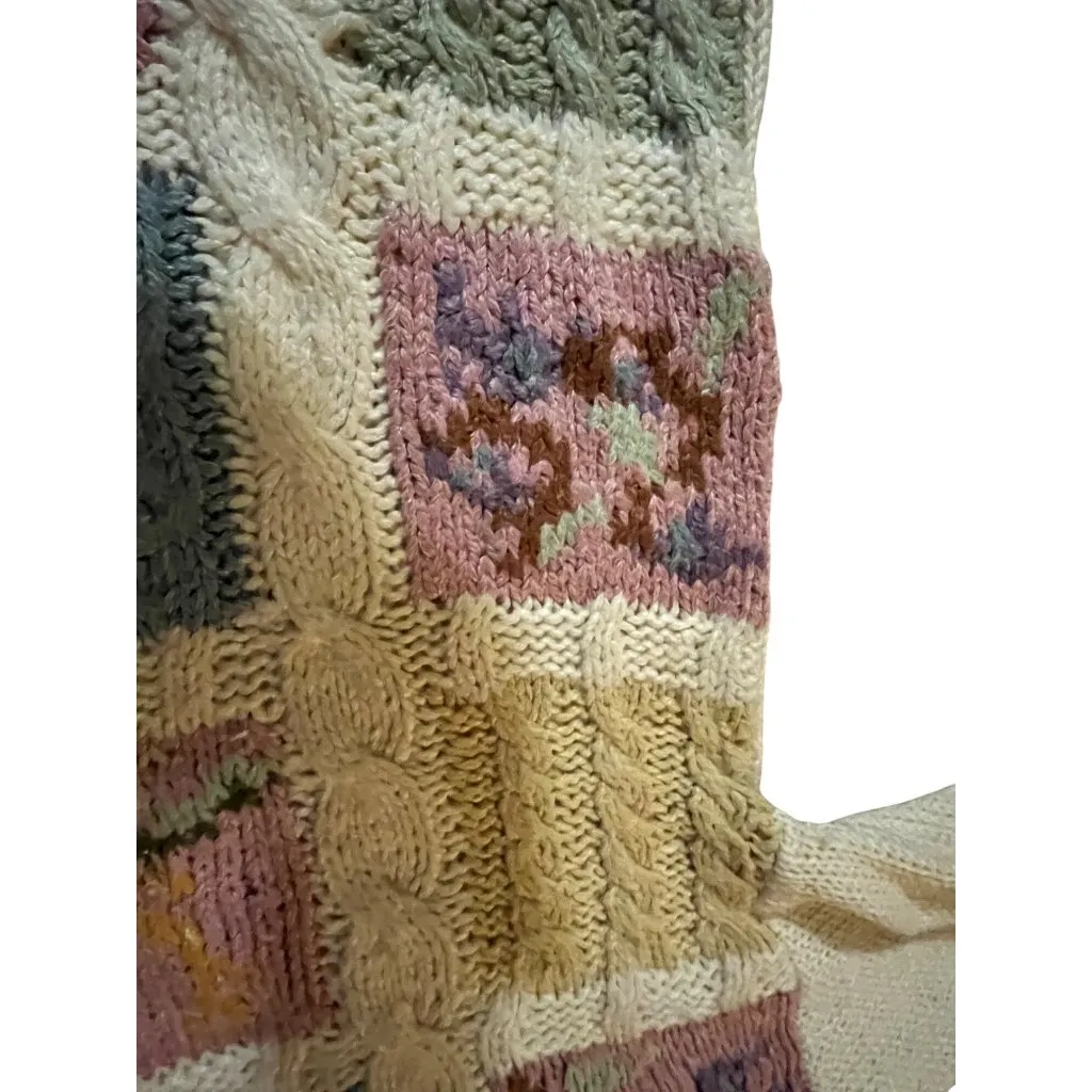 Vintage 90s Needles & Yarn Sweater Womens M Patchwork Floral Knit Korea Size M - Image 7