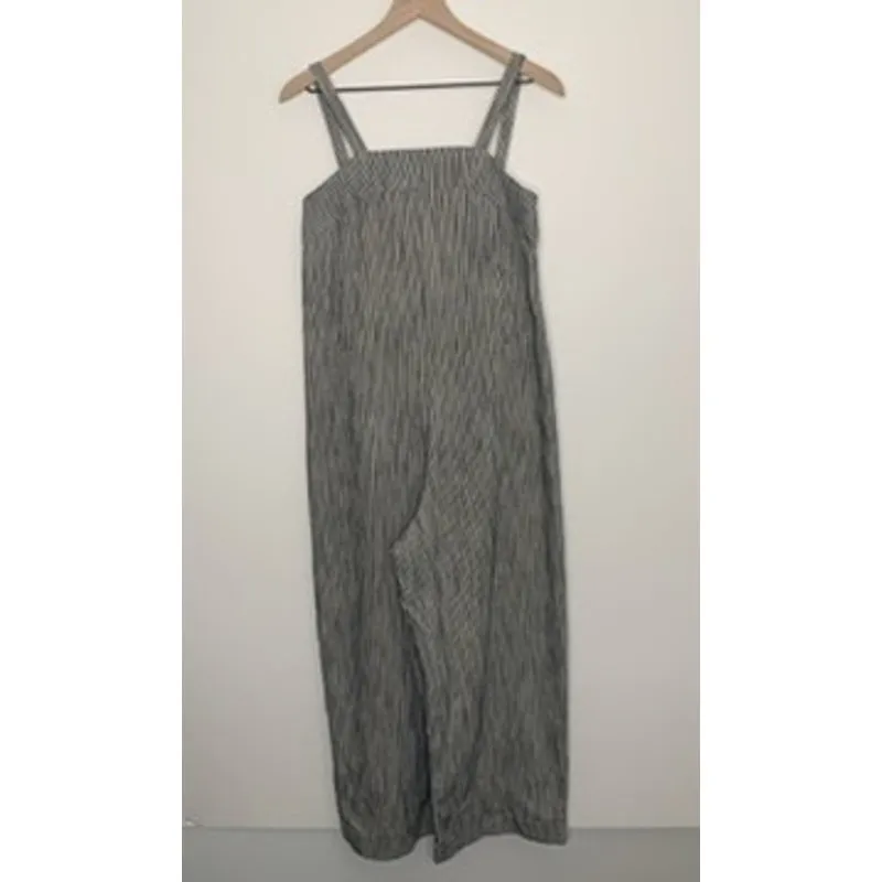 YMC Lodge Cotton Linen Striped Jumpsuit Navy Womens Size XS White - Image 3