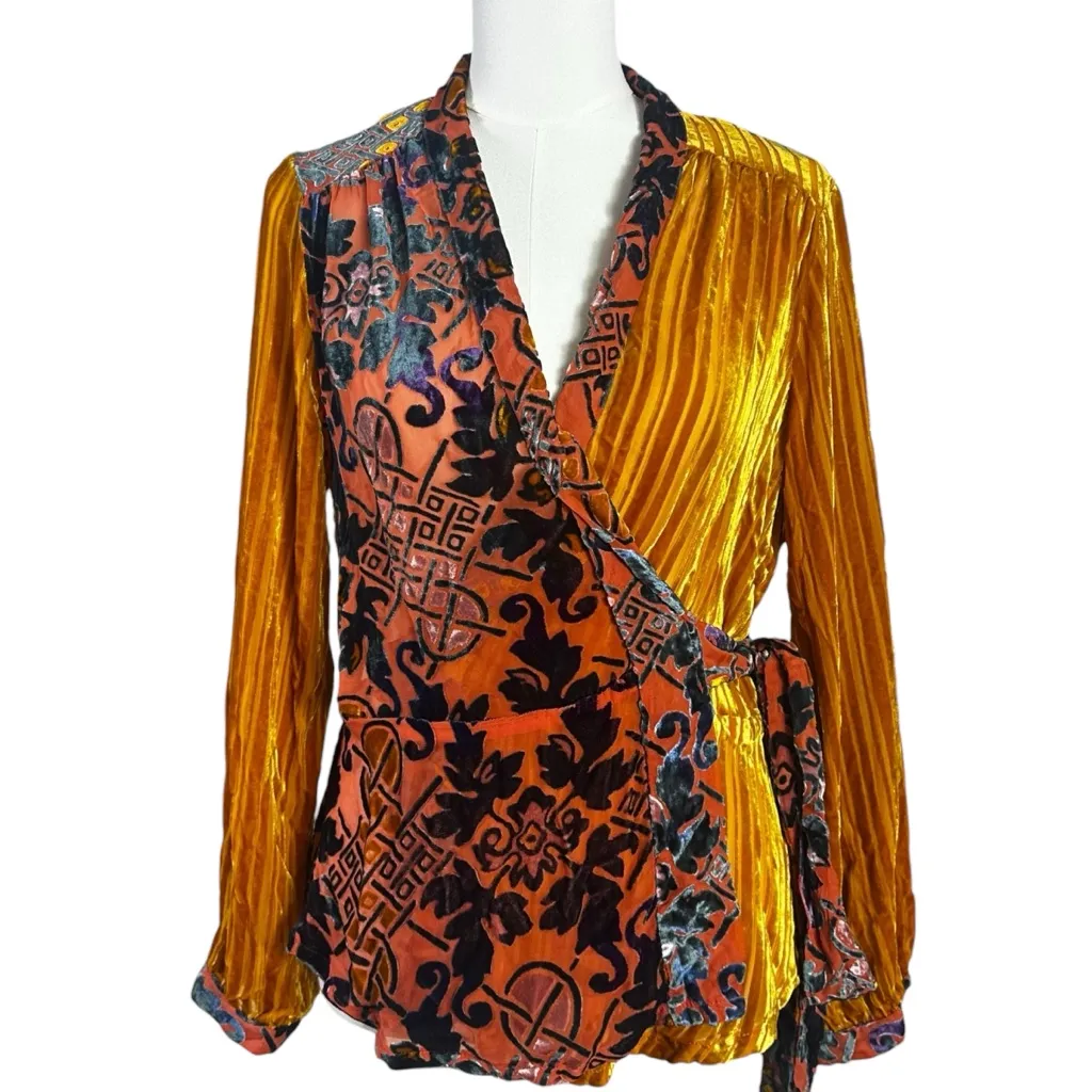 Anthropologie Moulinette Soeurs Velvet Devore Art Deco Wrap Blouse Size Medium - Image 2