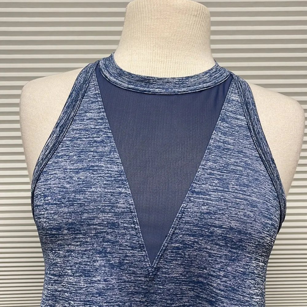 Athleta Utopia Heather Blue Mesh Cutout Racerback Tank XS - Image 3