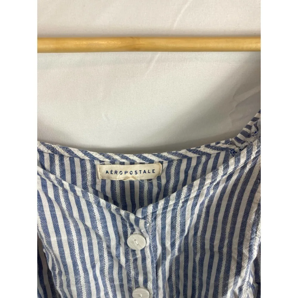 Aeropostale Stripe Tie Waist Puffy Sleeve off shoulder cropped top Small - Image 2